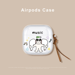 适用于airpods 4代透明耳机保护套airpods 3代可爱听音乐猫咪pro3代新款耳机套airpods pro2代无线蓝牙耳机套