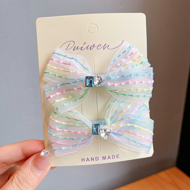 彩虹发夹儿童蝴蝶结头饰可爱清新钻石发卡bb夹女童刘海侧边夹发饰