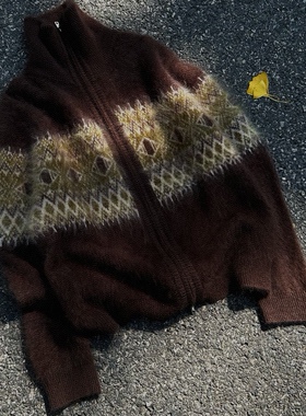 LM家高品  26年新品高级慵懒感费尔岛复古几何提花双拉链开衫毛衣