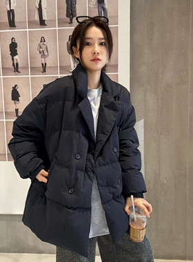 LM家高品  双旦福利大牌慵懒风巨百搭韩版时尚西装领中长款羽绒服