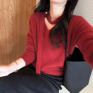 毛衣 高级感挂脖飘带设计超好看新年氛围款 LM家高品 秋冬新品