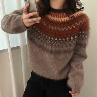 LM家高品  新年新衣温柔慵懒风原创配色设计款经典费尔岛拉毛毛衣