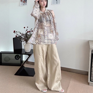 衬衫 LM家高品 超薄天丝波西米亚度假风印花钉珠露肩长袖 夏季 新品