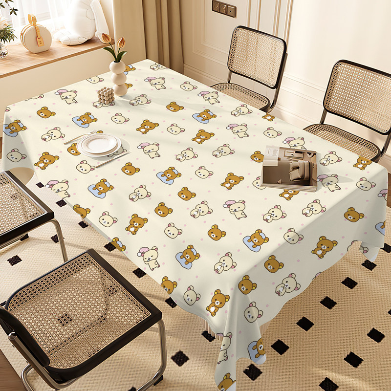 ins网红轻松熊免洗防水防油房间餐桌布长方形儿童书桌防烫耐脏PU,居家布艺,桌布,淘宝优惠券,粉丝福利购,淘宝优惠卷