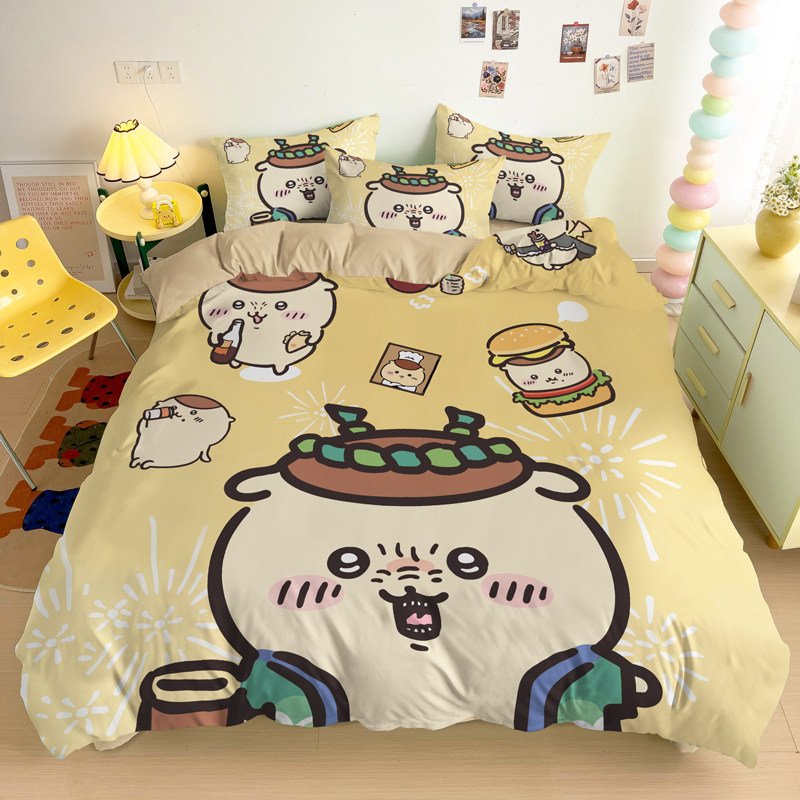 新品chiikawa栗子馒头卡通可爱纯棉四件套宿舍床单被套床笠三件套