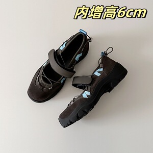 牛皮版~厚底机能风魔术贴玛丽珍鞋复古休闲运动鞋女百搭丑萌单鞋