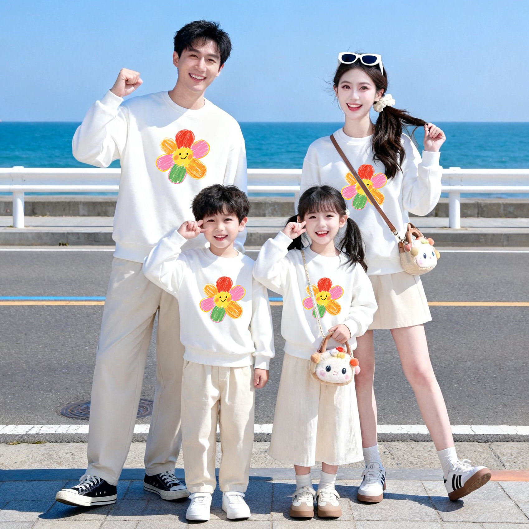 国庆亲子装2026秋冬新款太阳花卫衣幼儿园活动演出服一家三口四口