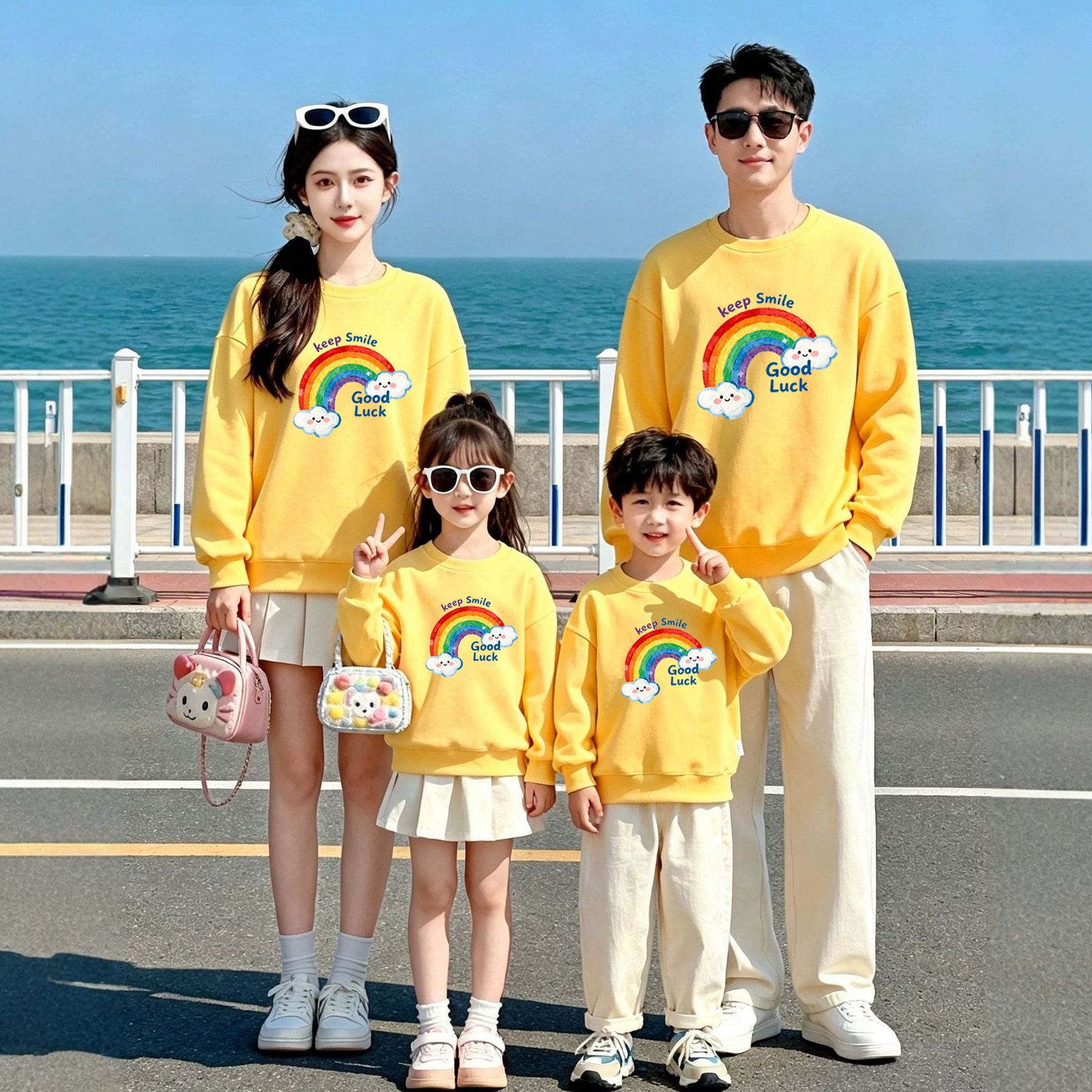 国庆亲子款儿童卫衣秋冬季活动班服幼儿园小学生运动会彩虹笑脸服