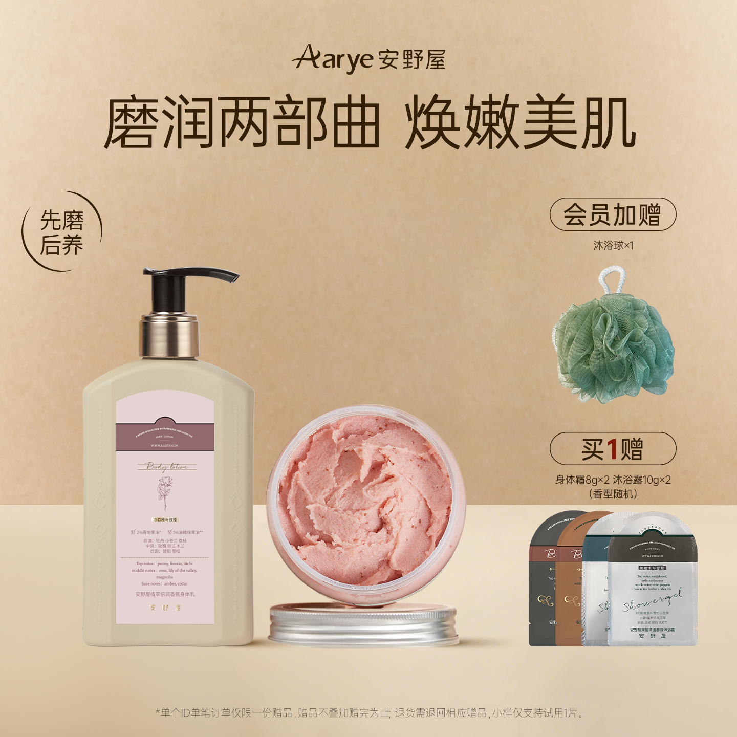 【磨砂膏身体乳组合】aarye安野屋磨砂膏去角质身体乳润肤装香氛