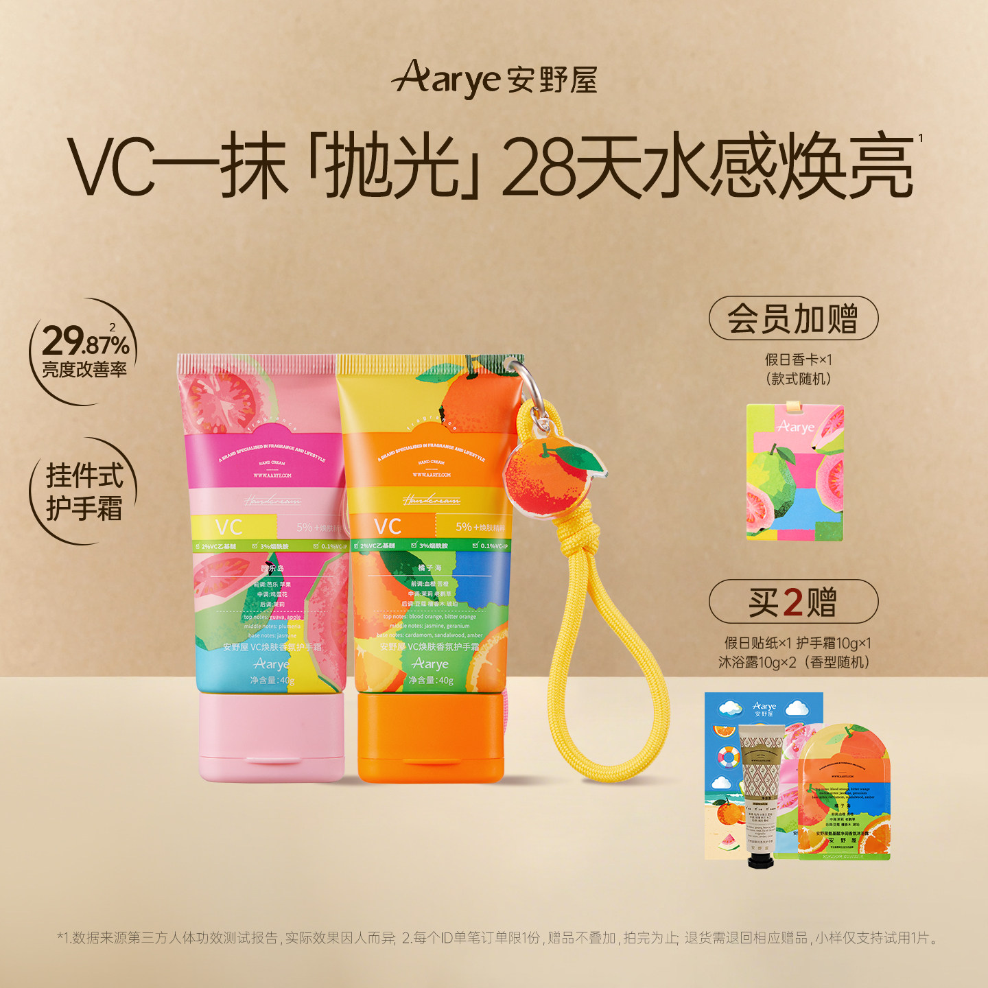 【假日新香】aarye安野屋VC焕肤香氛护手霜保湿留香挂绳橘子芭乐 - 实物图