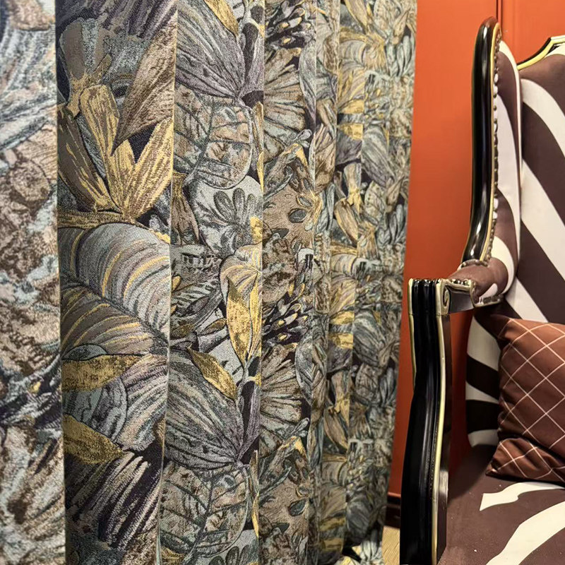 新款高精密提花复古植物花窗帘艺术感高档奢华金丝客厅卧室欧美式