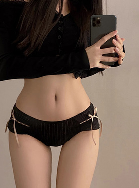 日系甜美蝴蝶结女士三角裤黑色纯棉透气舒适2025新款性感包臀内裤