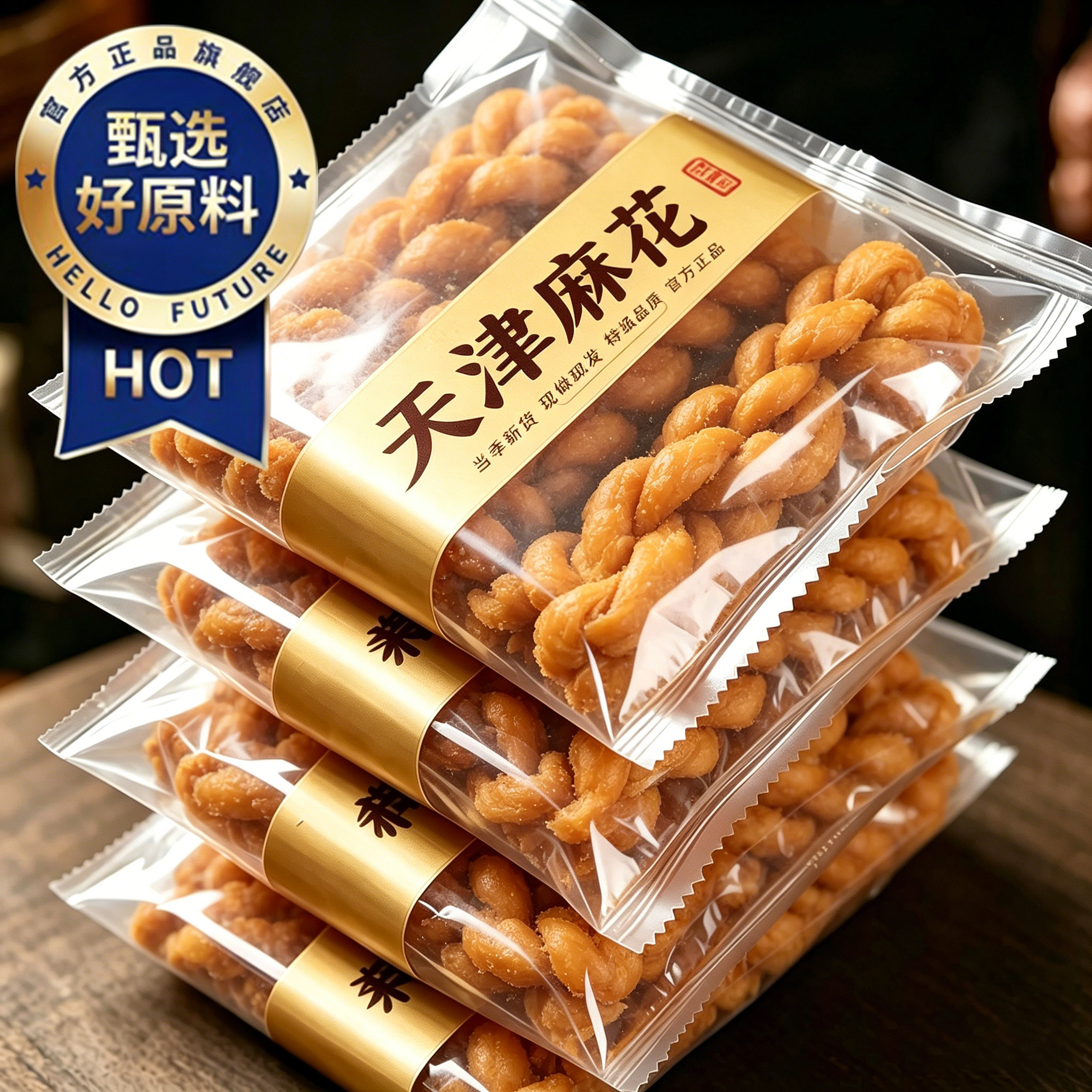 天津正宗大麻花官方旗舰店传统工艺正宗大粗麻花天津特产休闲小吃