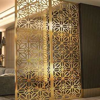 黄钛金属不锈钢屏风装饰假山玫瑰金隔断拉丝轻奢镂空简约客厅玄关