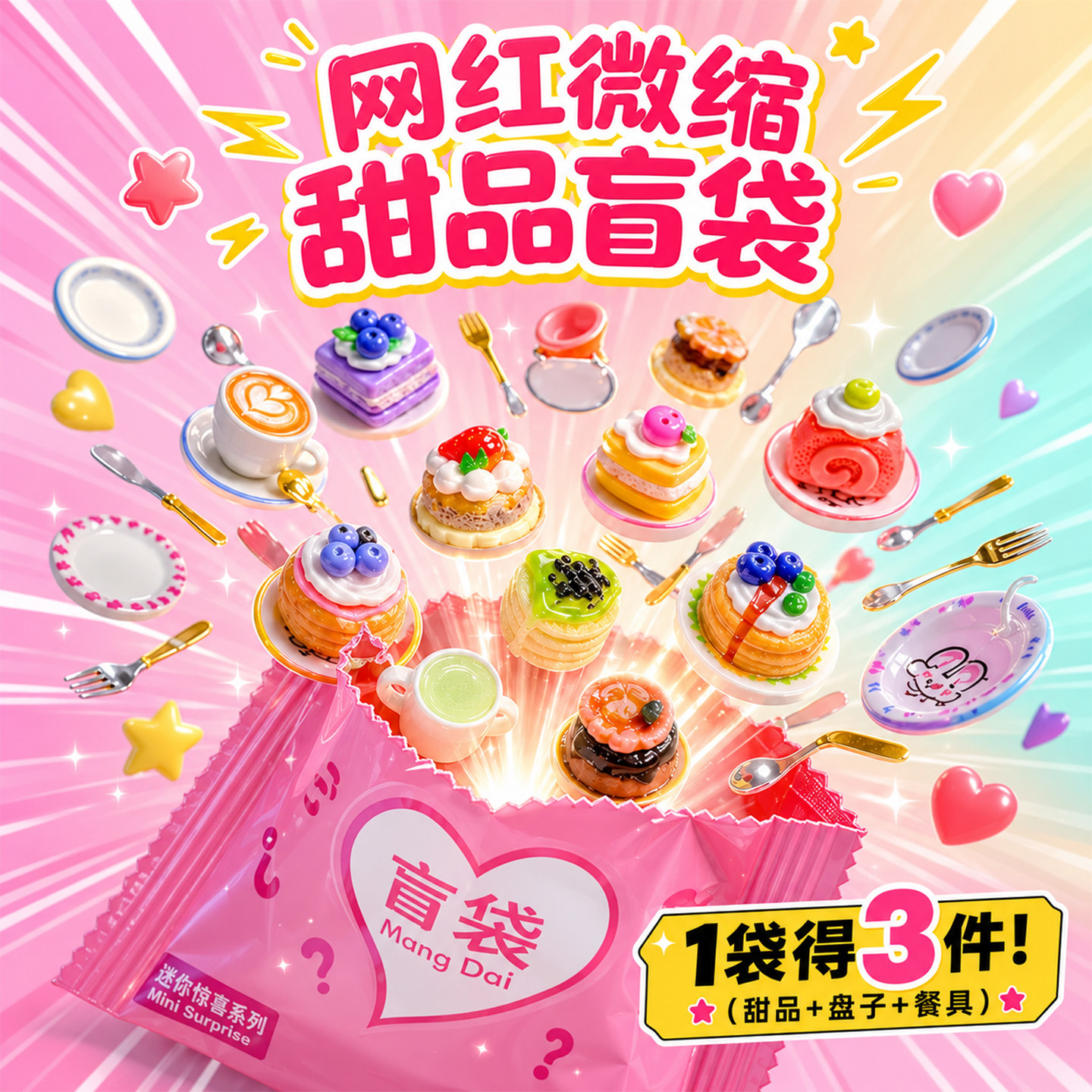 2026新款微缩食玩盲袋女孩迷你咖啡小蛋糕甜品拆拆乐过家家小玩具
