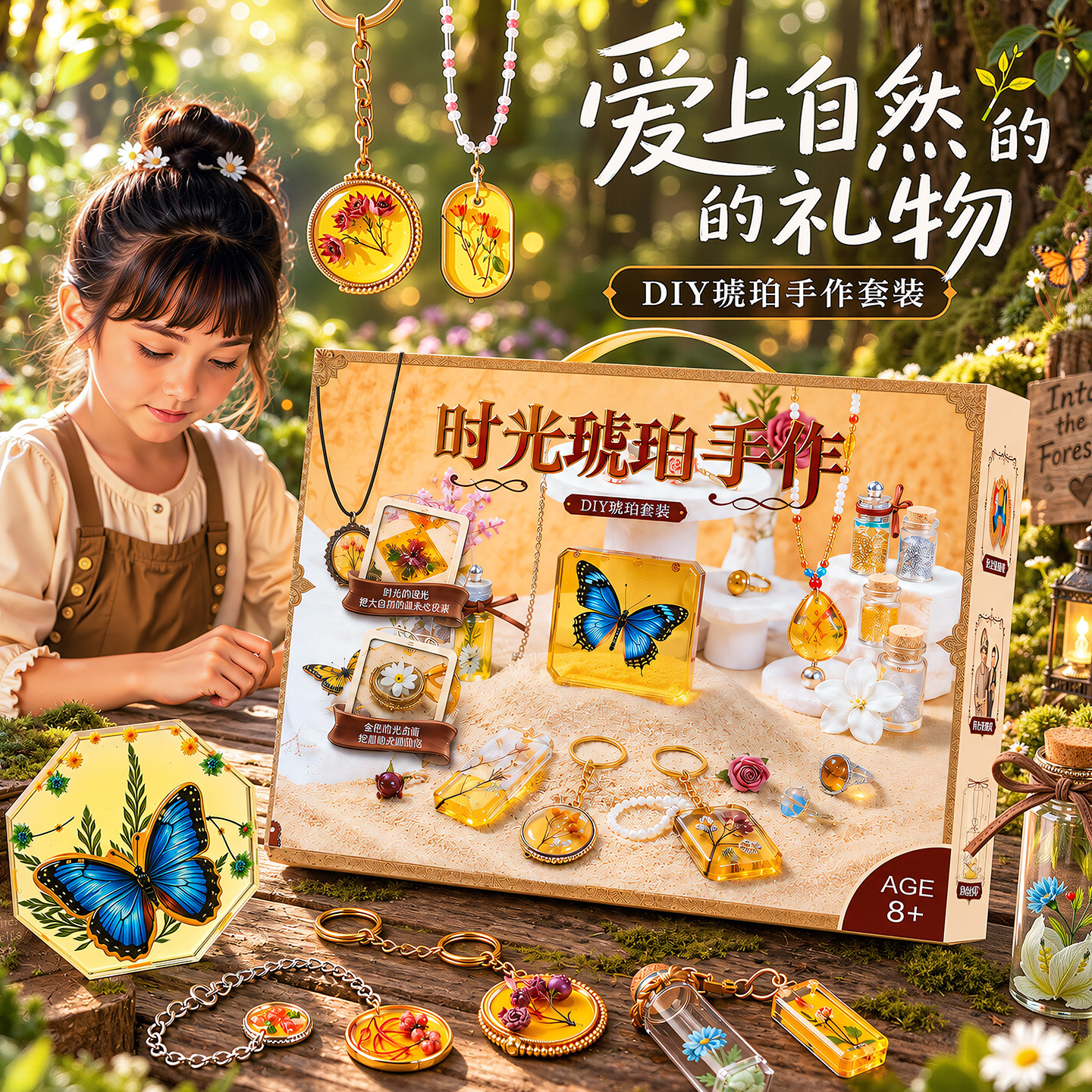 琥珀昆虫标本手作儿童手工diy材料包玩具女孩子手链项链生日礼物