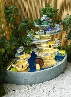 户外花园鱼池假山造景观客厅阳台楼顶流水喷泉景观庭院循环水摆件