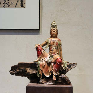 新中式家居水月自在观音菩萨客厅玄关茶室博古架鱼缸禅意佛像摆件