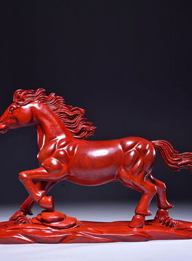 红檀木雕刻生肖马摆件红木质马到成功家居客厅电视柜装饰品工艺品
