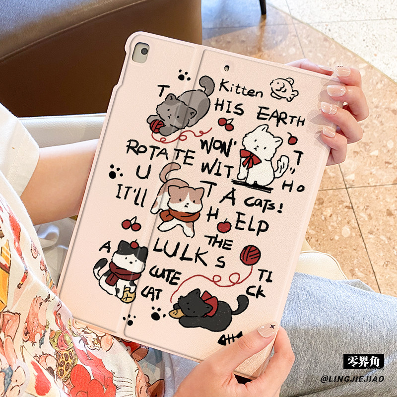 适用于ipad9保护套air5苹果平板2022防摔10.9壳Pro2021硅胶第九代新款6/5毛线小猫mini4/7书本8七笔槽ipad10