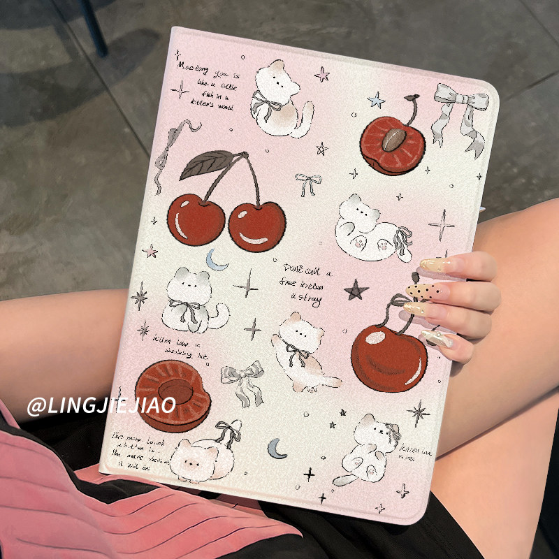 适用于ipad保护套ipad9壳樱桃猫猫苹果air5第十代平板2025新款pro11带笔槽10.2硅胶全包mini6防摔ari6书本式