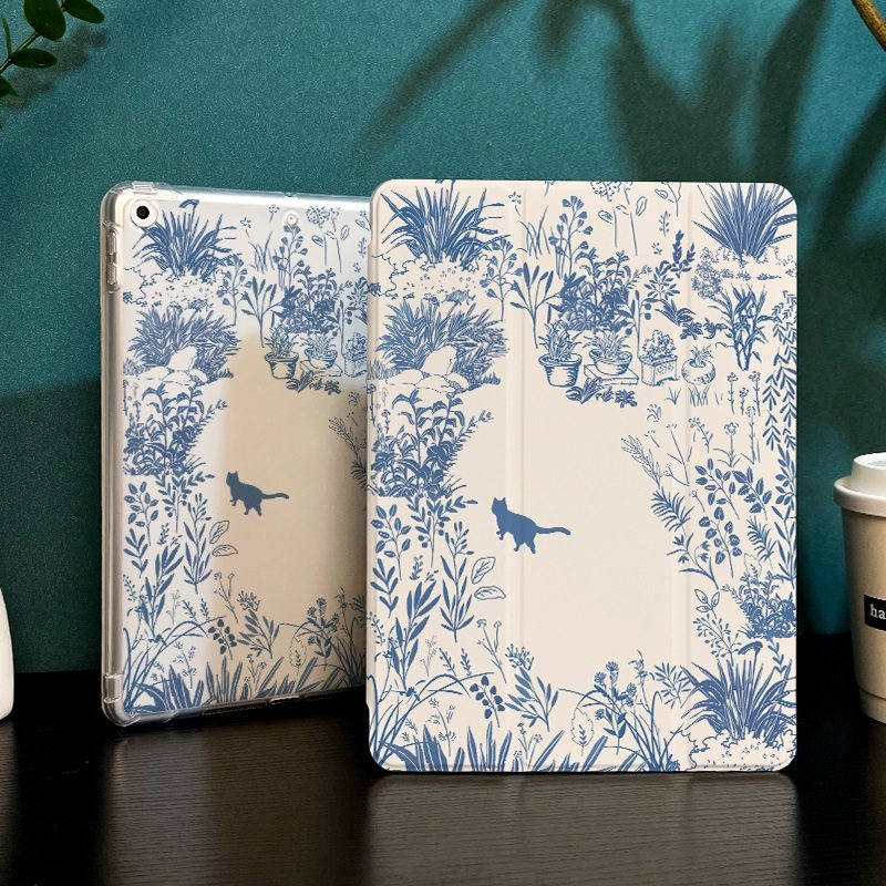 园林小猫适用于ipad9保护套2022新款air5平板air4苹果ipadpro11寸笔槽2019第九8代三折2025 mini5十代air8壳