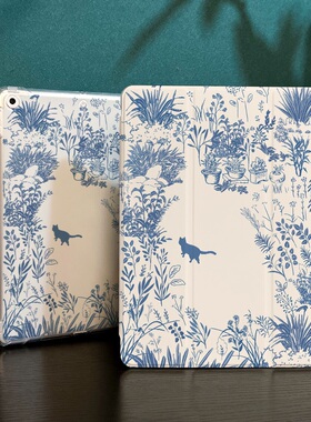 园林小猫适用于ipad9保护套2022新款air5平板air4苹果ipadpro11寸笔槽2019第九8代三折2025 mini5十代air8壳