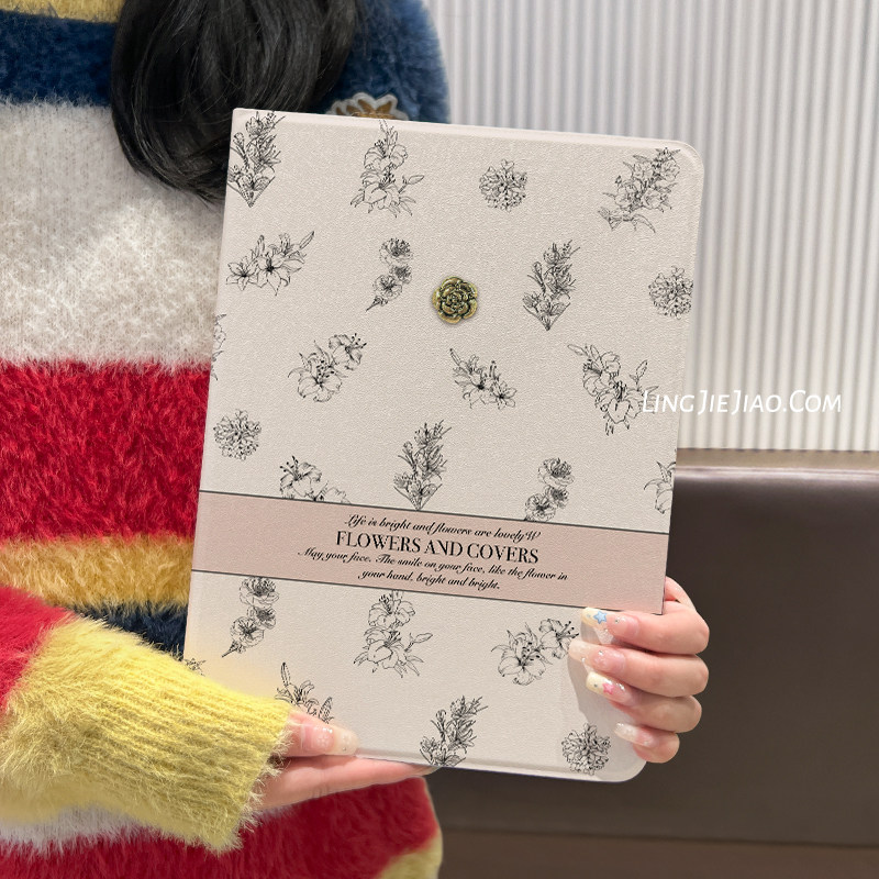 适用于ipad保护壳air5/4/3平板套2022/21/20简约山茶5/6九代新款10.2英寸书本式带笔槽pro11苹果mini45硅胶软
