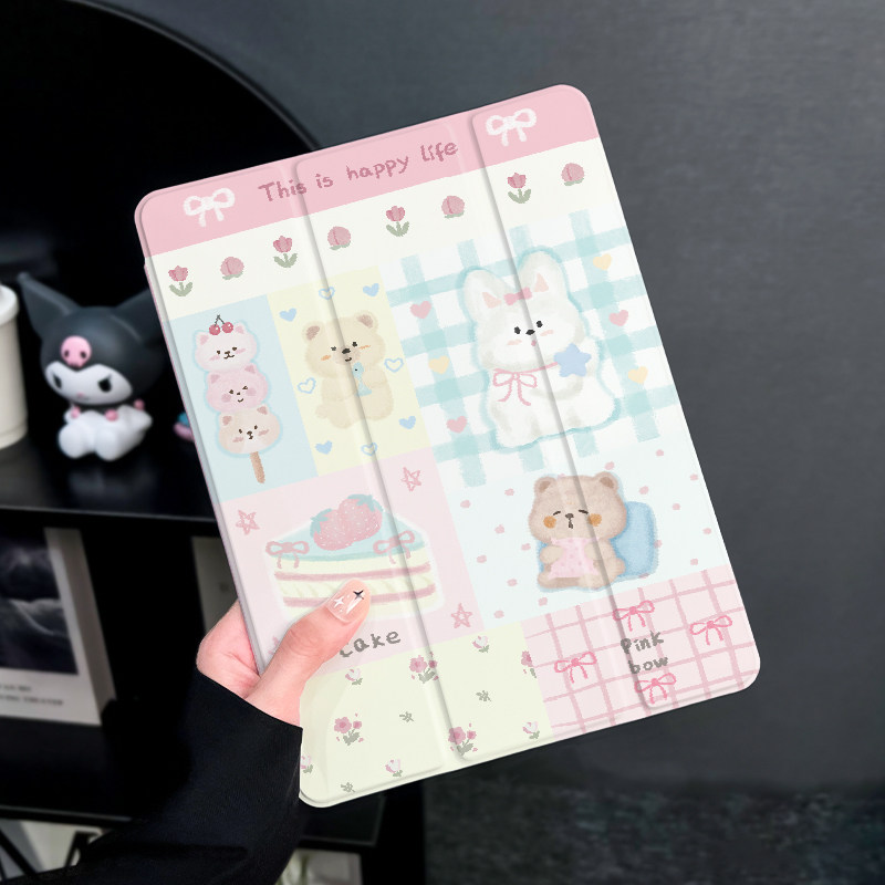 可爱小熊适用于ipadair6保护套苹果2025平板mini6防摔第九代平板壳ipad9硅胶12.9新款2019三折2017迷你4软壳