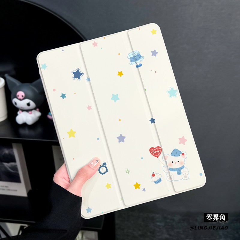 白色小熊适用于ipad11保护壳air76苹果2025平板mini7防摔pro11第九代平板ipad9硅胶13新款2019三折2017迷你4