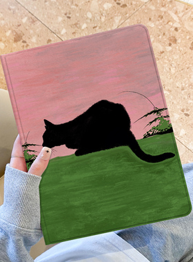 适用于ipadair5保护套2022平板壳ipad9/10蚕丝纹书本mini6全包防摔10.9寸mini7草地黑猫ipadpro2025新款air6