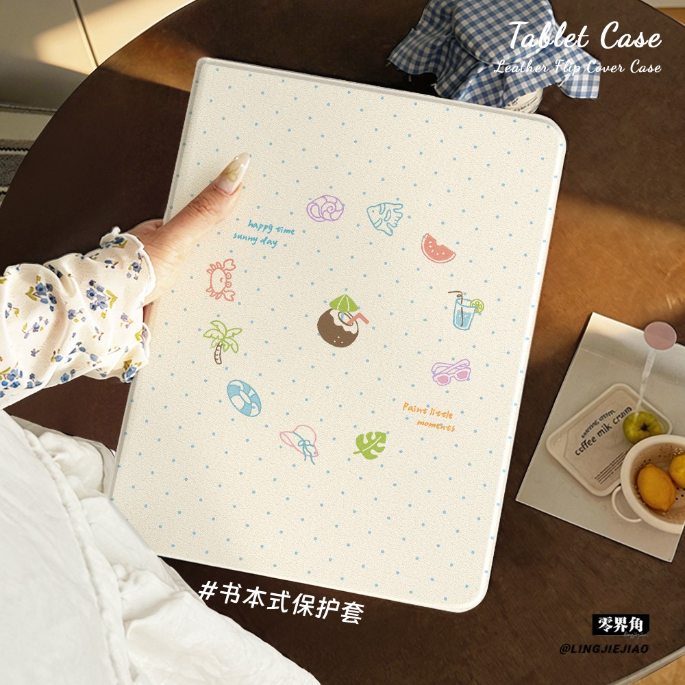 适用ipad保护壳波点椰子2025新款Air8平板套10.9英寸苹果iPadPro书本式mini7硅胶10.2防摔98十代全包2018笔槽