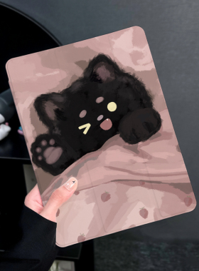 油画猫咪适用于ipadair5保护套苹果2022平板mini6防摔第十代平板壳ipad9硅胶带笔槽10新款2019三折2017mini4