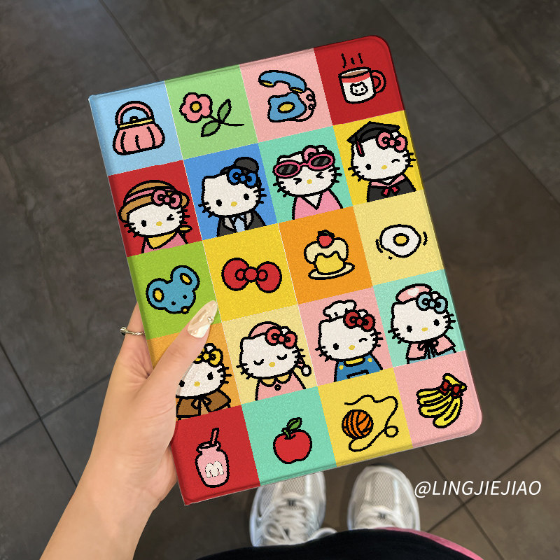适用于ipadair5保护套2022新款平板壳ipad9/10蚕丝纹书本mini6全包8防摔10.9寸贴头凯蒂ipadpro桌面air2迷你