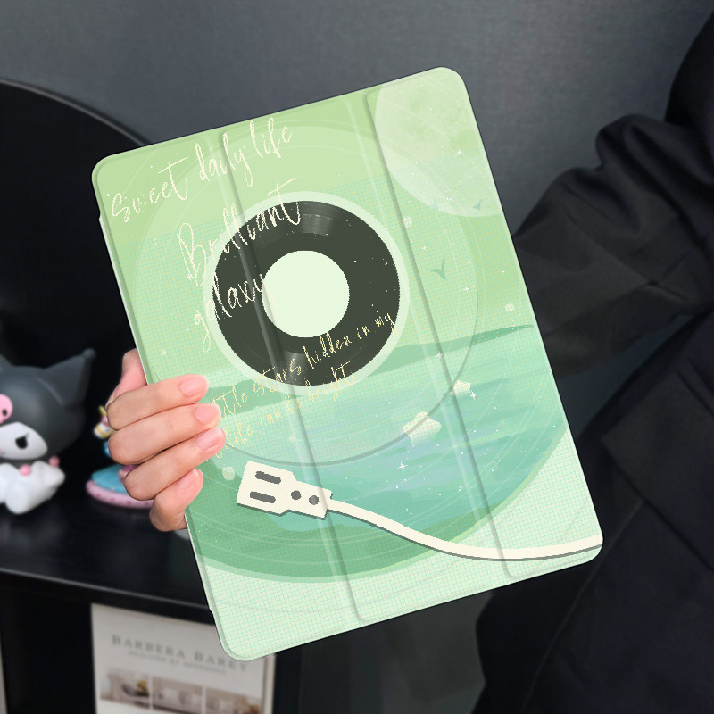 淡绿唱片适用于ipadair5保护套苹果2022平板mini6防摔第十代平板壳ipad9硅胶带笔槽10新款2019全包2017mini4