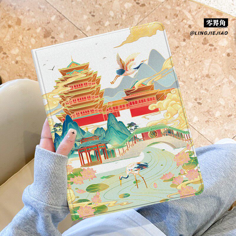 适用于联想小新pad保护套宫廷仙鹤2025新款padplus平板电脑带笔槽11寸书本式10.6寸蚕丝纹散热PAD全包边防摔