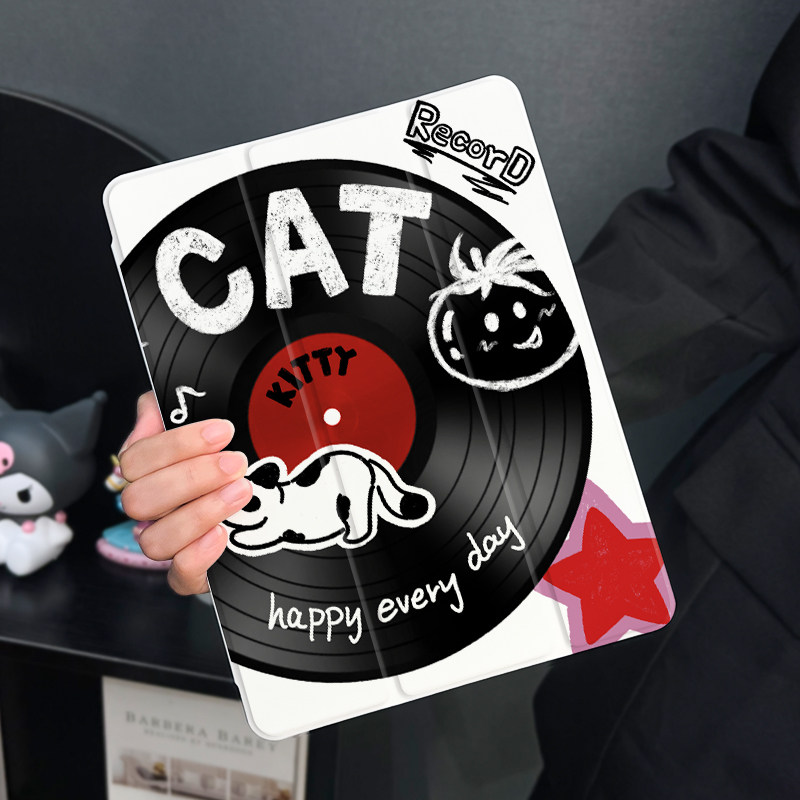 猫咪黑胶适用于ipadair5保护套苹果2022平板mini6防摔第十代平板壳ipad9硅胶带笔槽10新款2019全包2017mini4