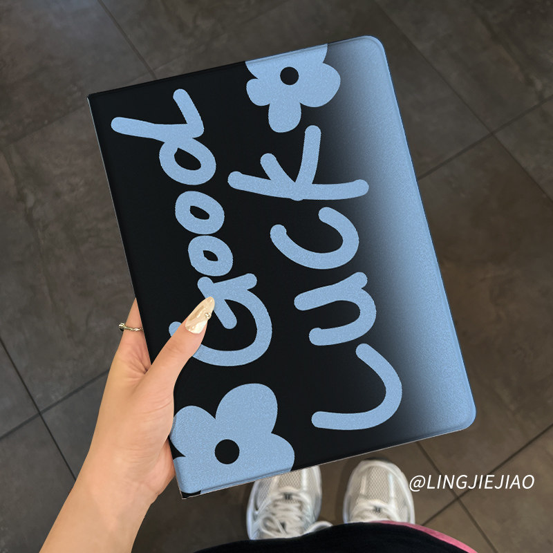 适用于ipadair5保护套2022新款平板壳ipad9/10蚕丝纹书本mini6全包8防摔10.9寸渐变蓝花ipadpro桌面air2迷你