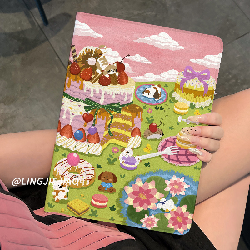 适用于ipad保护套ipad9壳蛋糕派对苹果air5第十代平板2025新款pro11带笔槽10.2硅胶全包mini6防摔ari6书本式