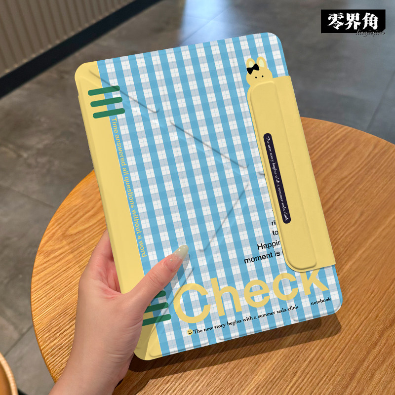 【3+Y折x磁吸分离】蓝色格子适用于ipadpro保护套2025新款air5横竖11英寸苹果2018双面夹10.9九代拆分6平板壳
