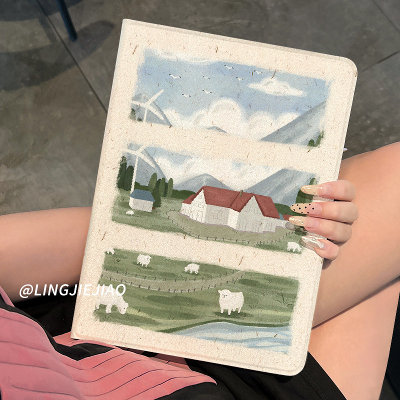 适用于ipad保护套ipad9壳小羊牧场苹果air5第十代平板2025新款pro11带笔槽10.2硅胶全包mini6防摔ari6书本式