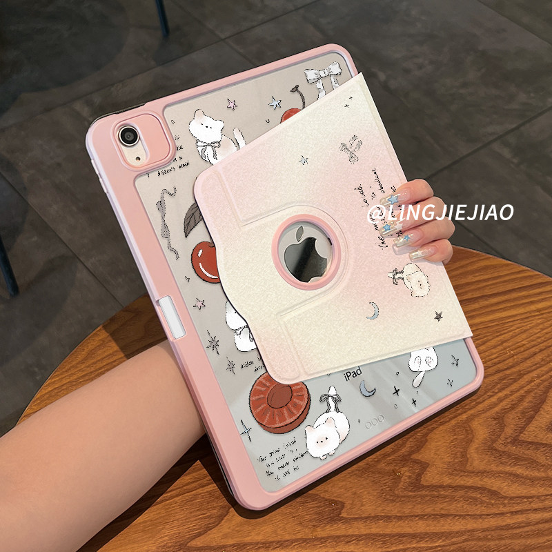 【720旋转x新品露标款】适用于ipad平板保护套红樱桃猫2022新款air6亚克力pro11三折10.9全包2018第十代苹果