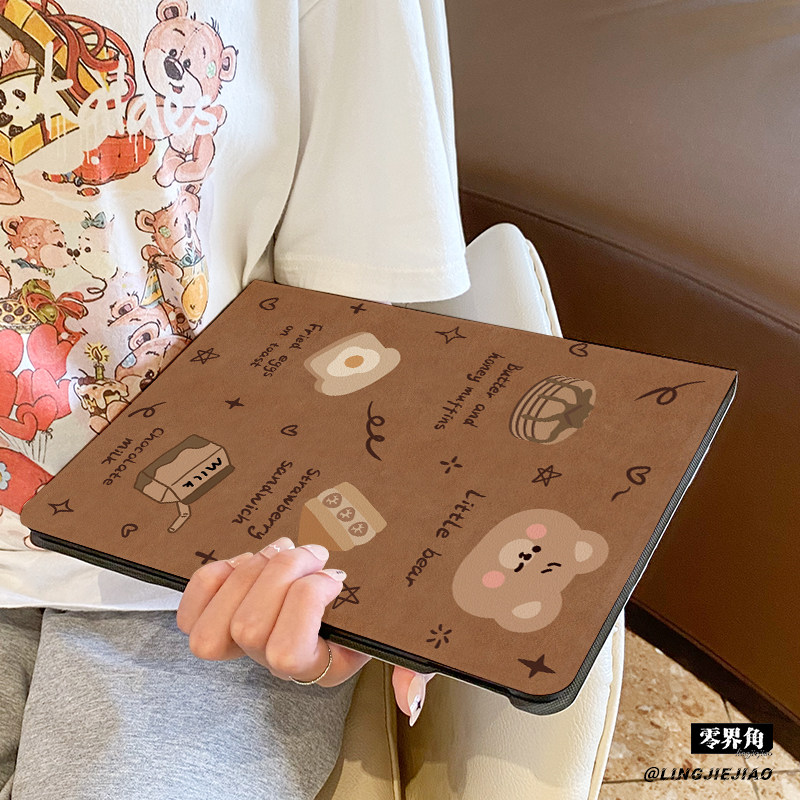 适用于ipad保护壳air6/5/4平板套2022/21/20萌萌小熊第九10代ipadmini7新款10.9寸书本式笔槽pro11苹果45硅胶