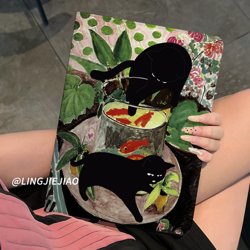 适用于ipad保护套ipad9壳黑猫锦鲤苹果air5第十代平板2022新款pro11带笔槽10.2硅胶全包mini6防摔ari4书本式