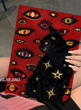 适用于ipad保护套ipad9壳红色猫咪苹果air5第十代平板2022新款pro11带笔槽10.2硅胶全包mini6防摔ari4书本式