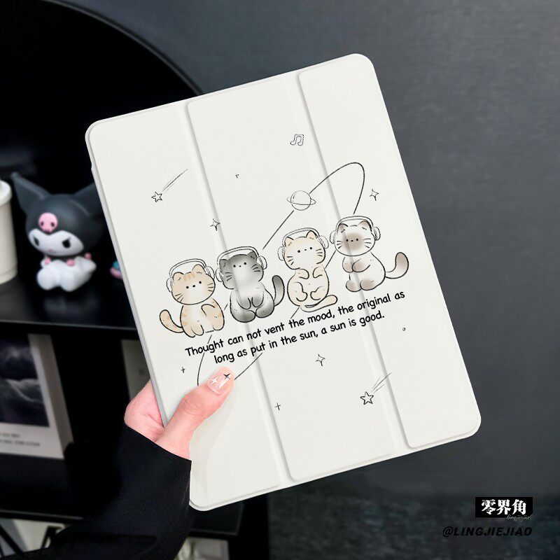 耳机猫咪适用于ipad11保护壳air76苹果2024平板mini7防摔pro11第九代平板ipad9硅胶13新款2019三折2017迷你4