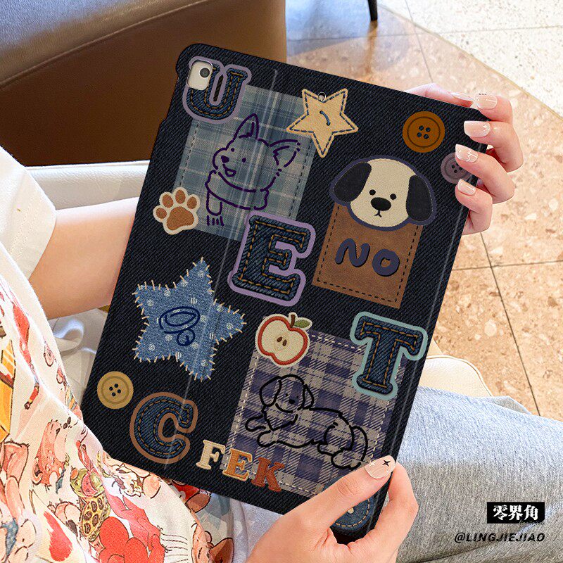 适用ipadpro保护壳拼贴小狗2026新款iPad11平板套10.9寸苹果air6/7/8书本式mini7硅胶10.2防摔98十代2018笔槽