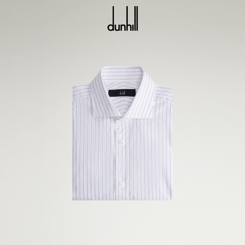 dunhill登喜路男士白色棉质条纹宽角领短袖衬衫秋冬正装通勤