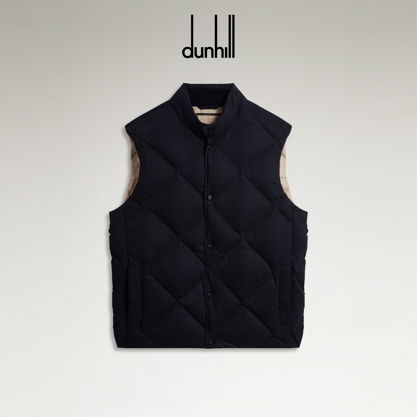 2025秋冬新品dunhill登喜路男士海军蓝真丝弹力羽绒背心