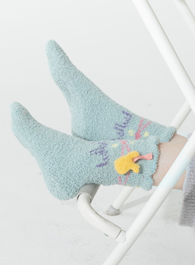 ONE PINE CONE珊瑚绒袜子女中筒袜猫狗系列日系地板袜保暖睡眠袜